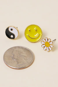 FC Multi Pack Smiley, Yin Yang, and Flowers Earrings