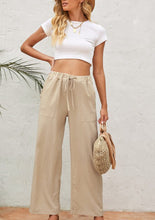 Load image into Gallery viewer, Shewin Drawstring Waist Crinkled Wide Leg Pants
