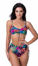 Load image into Gallery viewer, Beach Joy Bikini black tropical bikini with lace up detail
