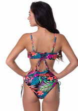 Load image into Gallery viewer, Beach Joy Bikini black tropical bikini with lace up detail
