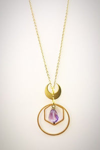 Dear Prudence Genuine amethyst with crescent moon on golden SS necklace chain