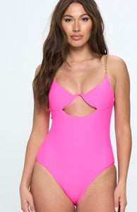 Oista Hot Pink One Piece With Chain Straps